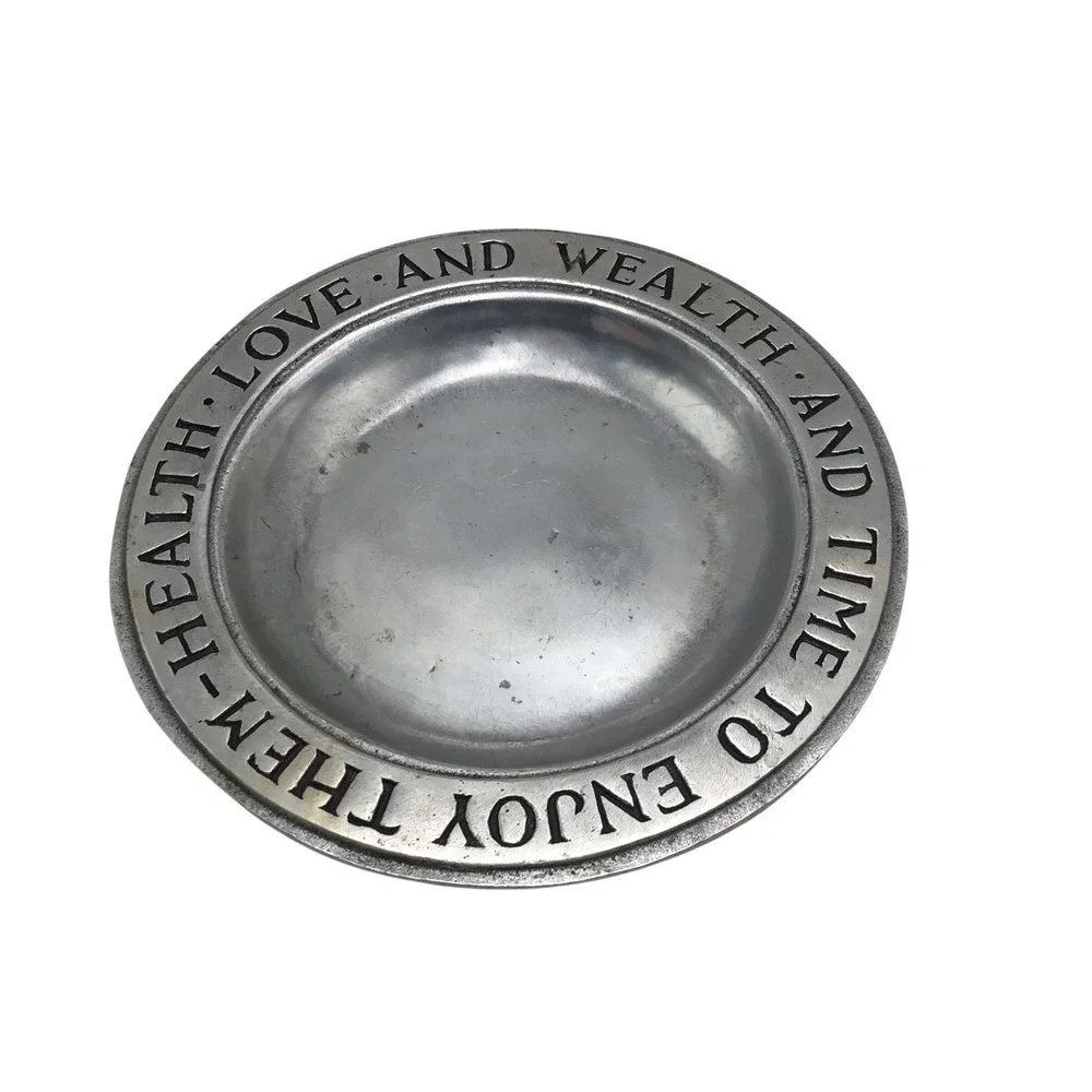 Olde Bradford Co Pewter Health Love Wealth Time to Enjoy Them Plate Troy PA 9